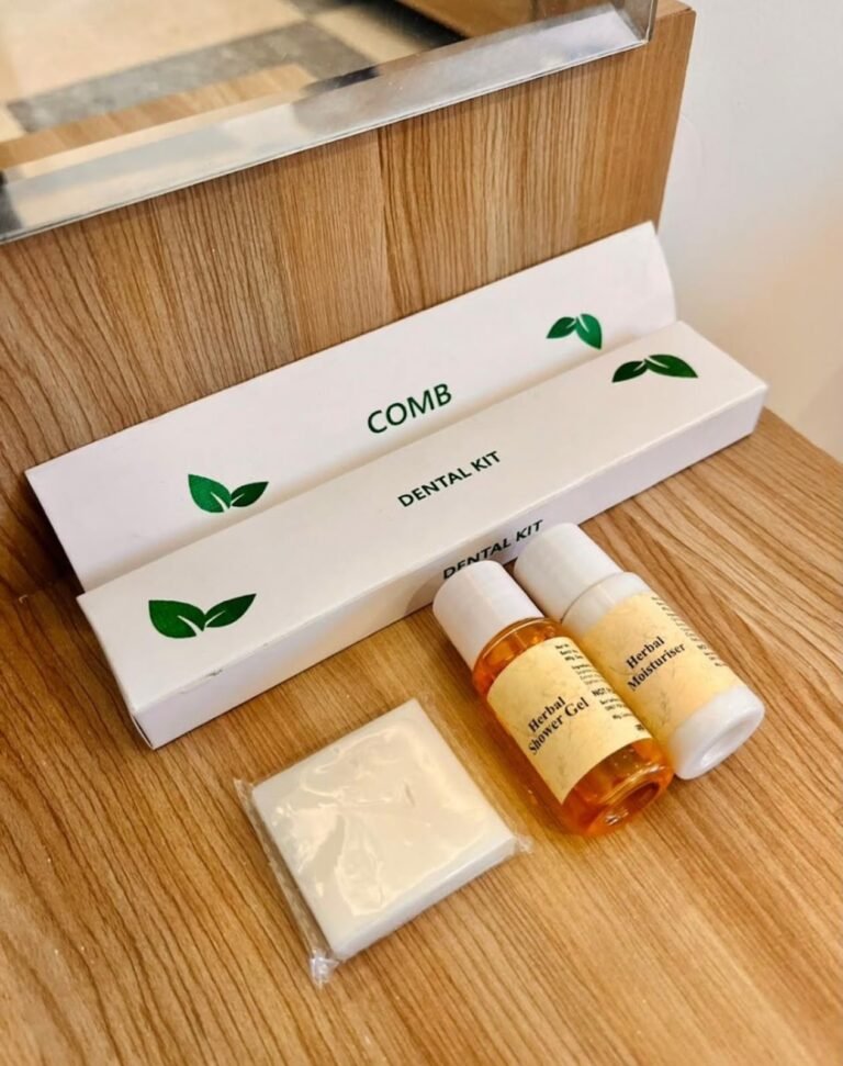 Complimentary bath amenities kit at Hotel Kasol Heritage
