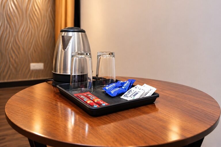 Tea and coffee maker in rooms at Hotel Kasol Heritage